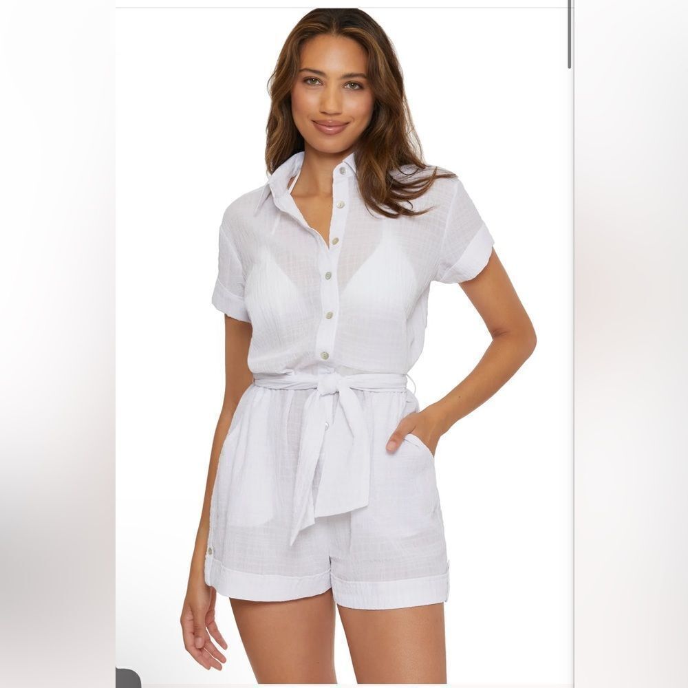 Becca White Cabana Short Romper - Picture 1 of 5